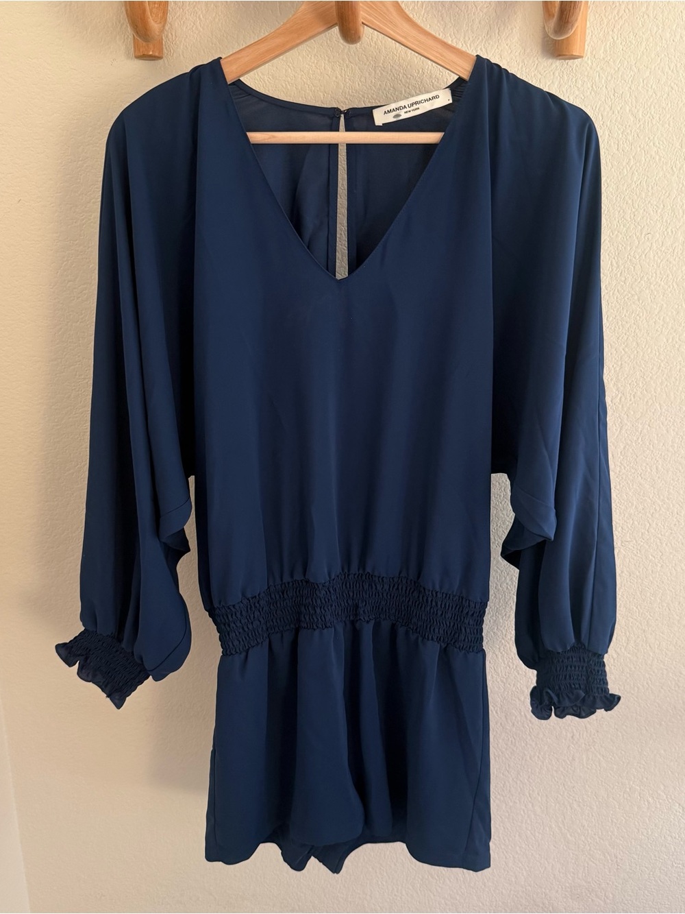 Amanda Uprichard naby blue dolman long sleeve smock short romper size S